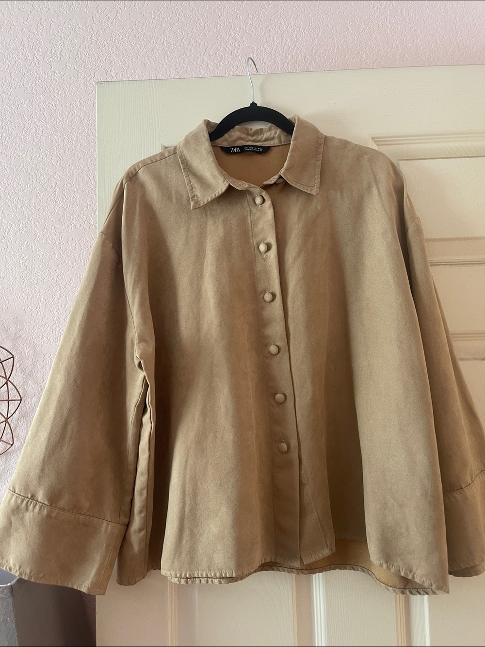Zara Light Brown Suede-Look Button Jacket